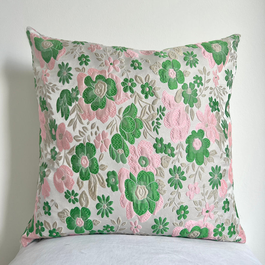 Brocade Cushion in Pink & Green