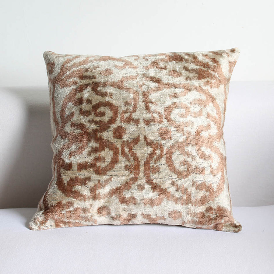 Silk Velvet Ikat Cushion in Dusty Pink Pattern